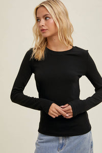 ROUND NECK FITTED RIBBED KNIT TOP / WL24-9450: BLACK / S:M:L