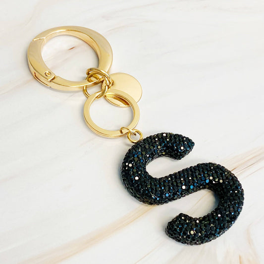 It Girl Glam Initial Key Chain: S / Black Diamonds