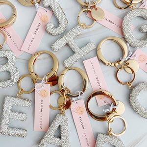 It Girl Glam Initial Key Chain: R / Black Diamonds