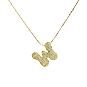 Initial Waterdrop 18K Gold Necklace: H / CZ Rhinestone Gold Filled