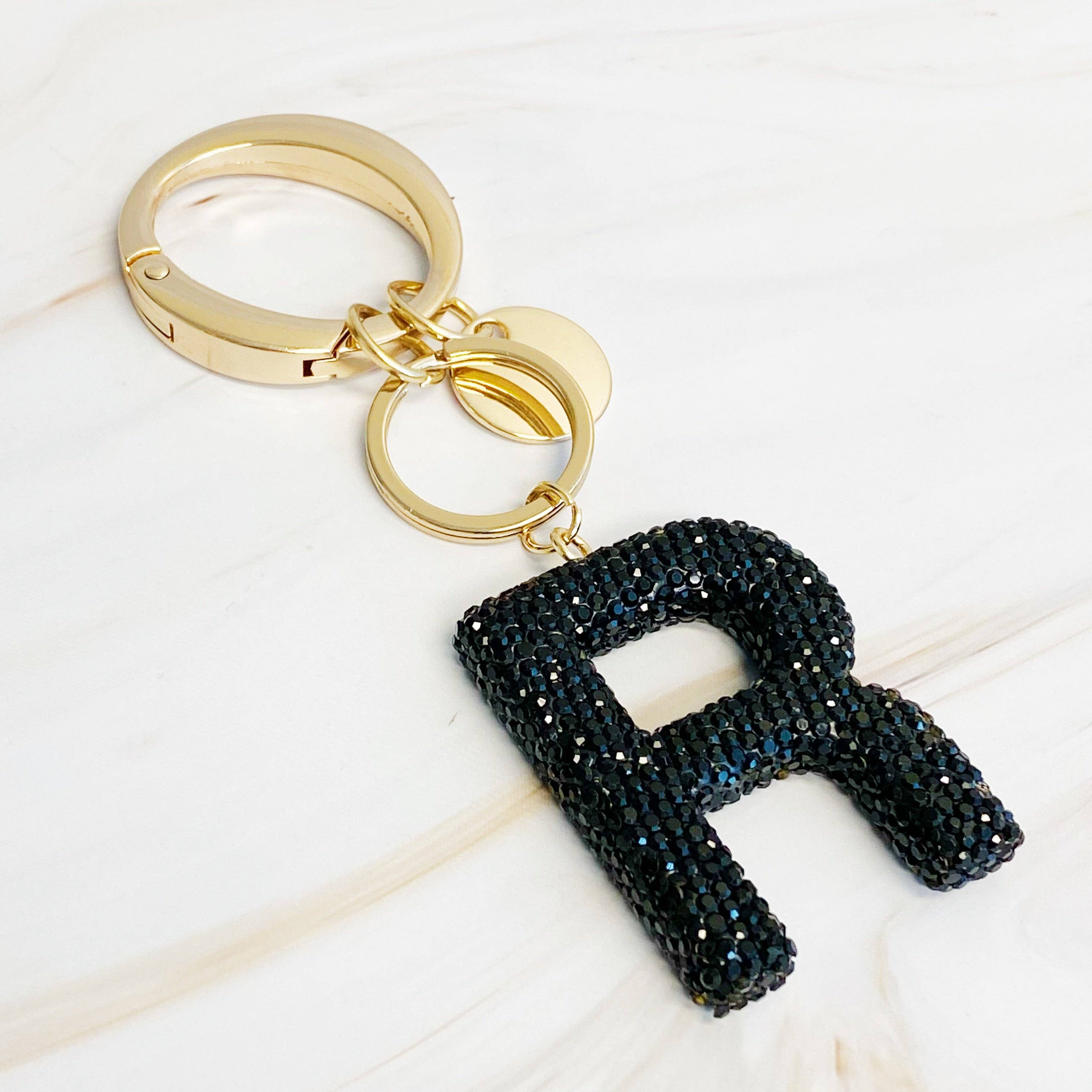 It Girl Glam Initial Key Chain: R / Black Diamonds