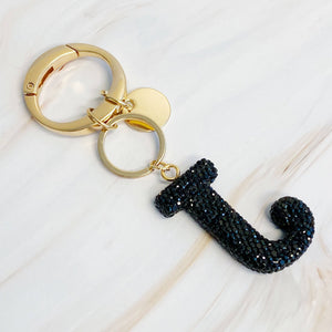 It Girl Glam Initial Key Chain: J / Black Diamonds