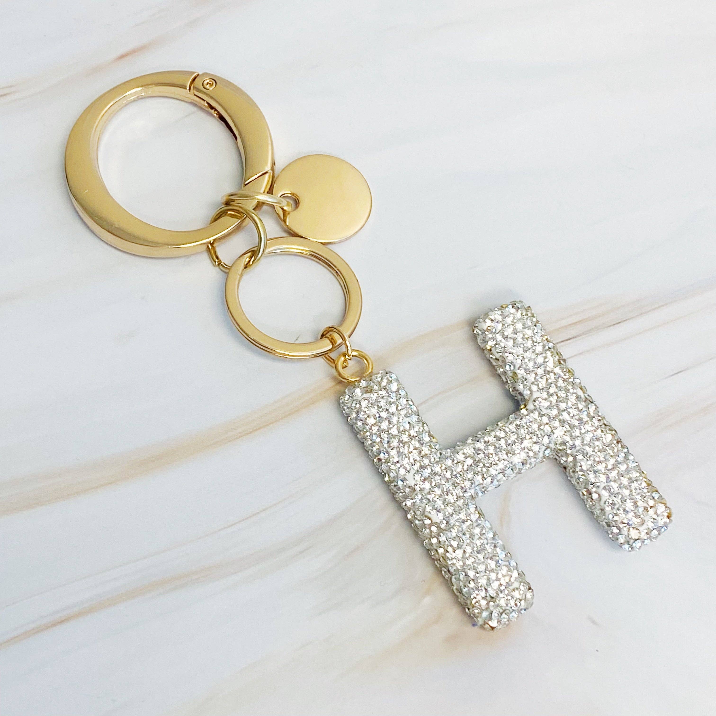 It Girl Glam Initial Key Chain: R / Black Diamonds