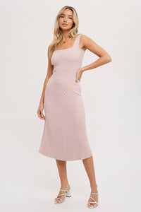 Emily - SQUARE NECK SWEATER MIDI DRESS : DUSTY PINK  / S:M:L