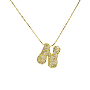 Initial Waterdrop 18K Gold Necklace: H / CZ Rhinestone Gold Filled