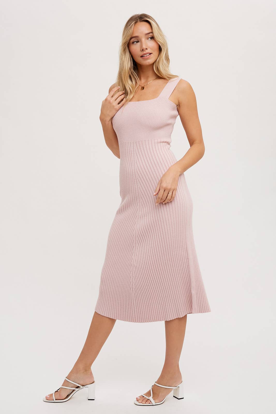 Emily - SQUARE NECK SWEATER MIDI DRESS : DUSTY PINK  / S:M:L