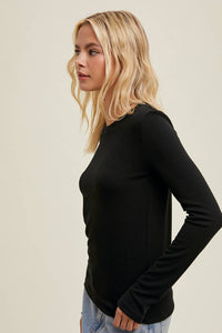 ROUND NECK FITTED RIBBED KNIT TOP / WL24-9450: BLACK / S:M:L