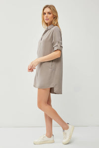 Opal - COLLARED TENCEL DRESS WITH ROLL TAB SLEEVE