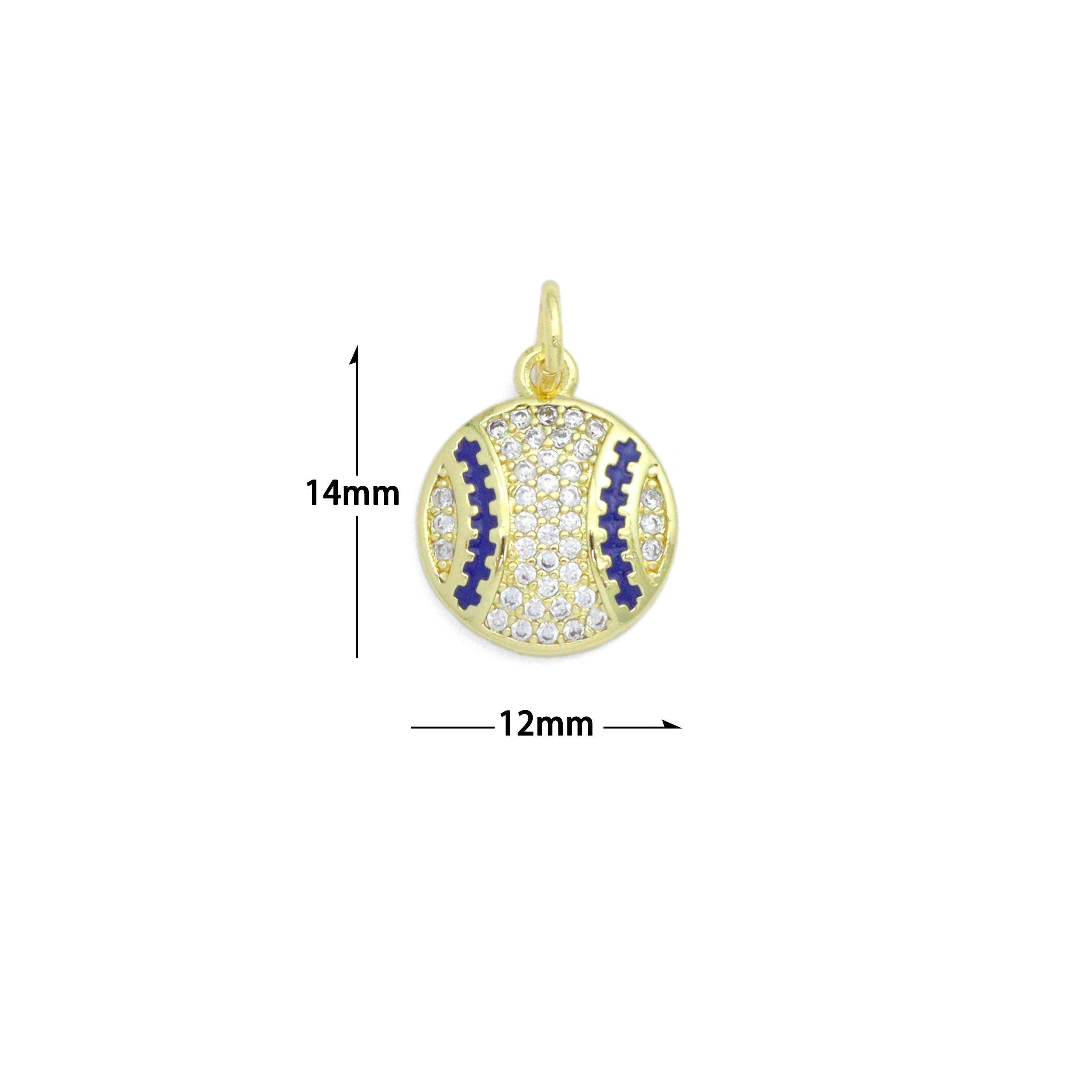 CZ Enamel baseball Charm Pendant, Sku#LK1188