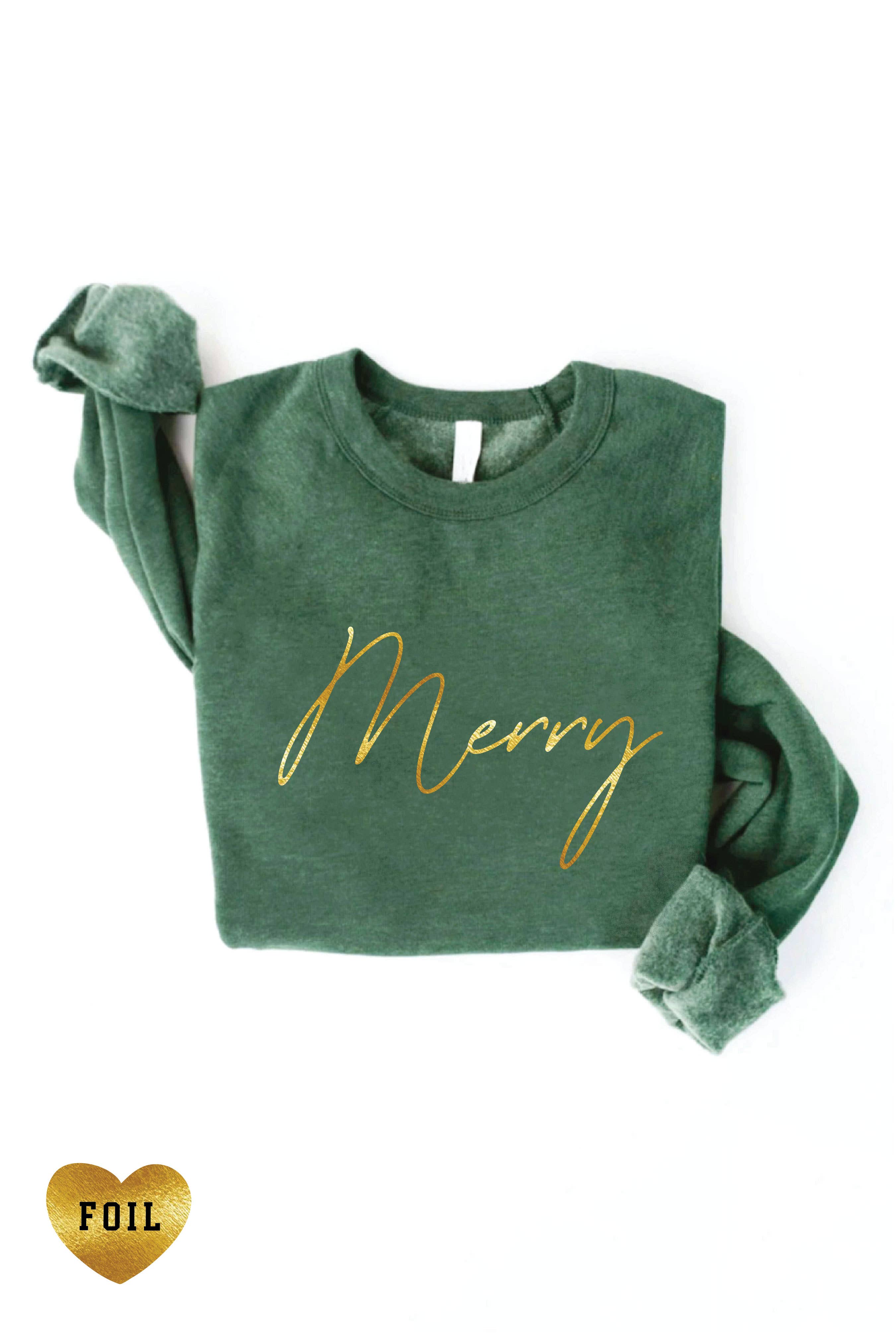 MERRY FOIL Graphic Sweatshirt: L / DARK H. SAGE