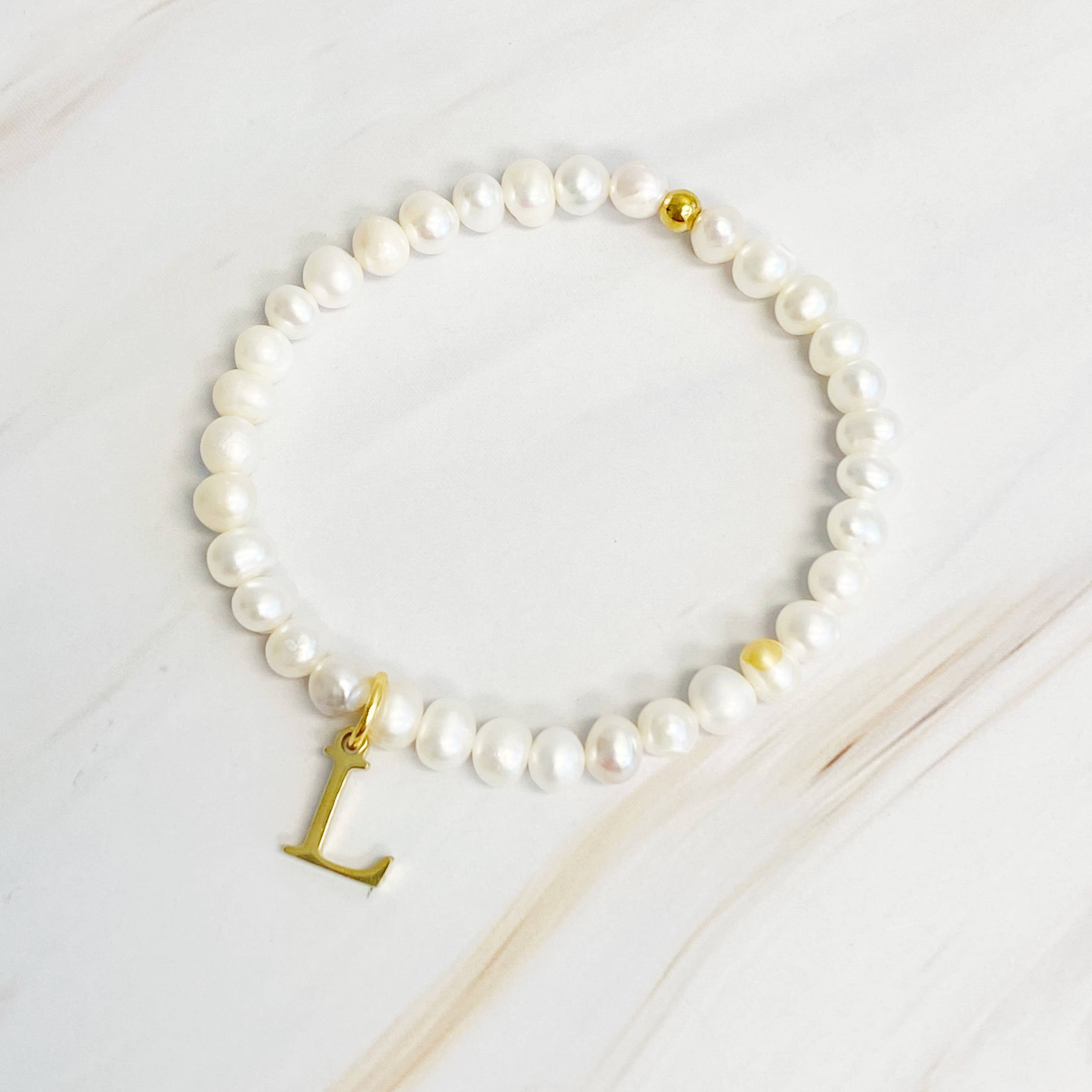 Freshwater Pearl Initial Charm Bracelet: A