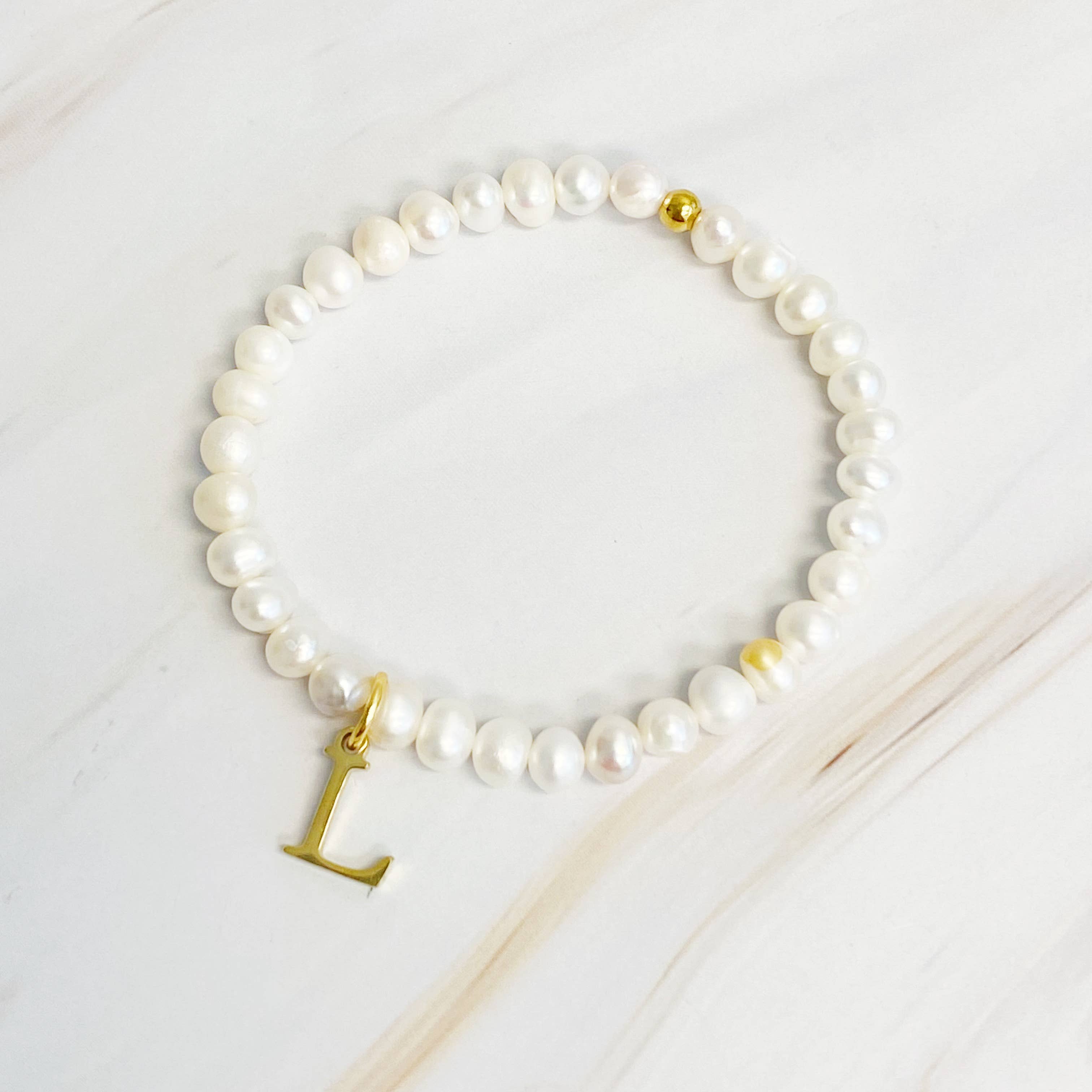 Freshwater Pearl Initial Charm Bracelet: R