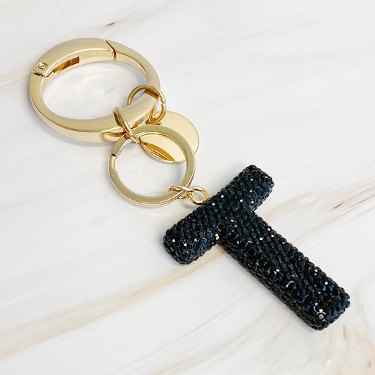 It Girl Glam Initial Key Chain: T / Black Diamonds