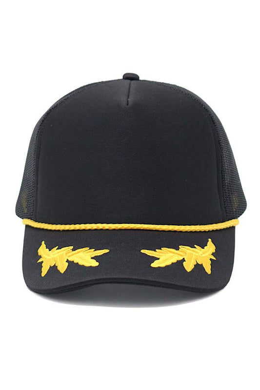 Black with Gold Leaf Brim Trucker Hat