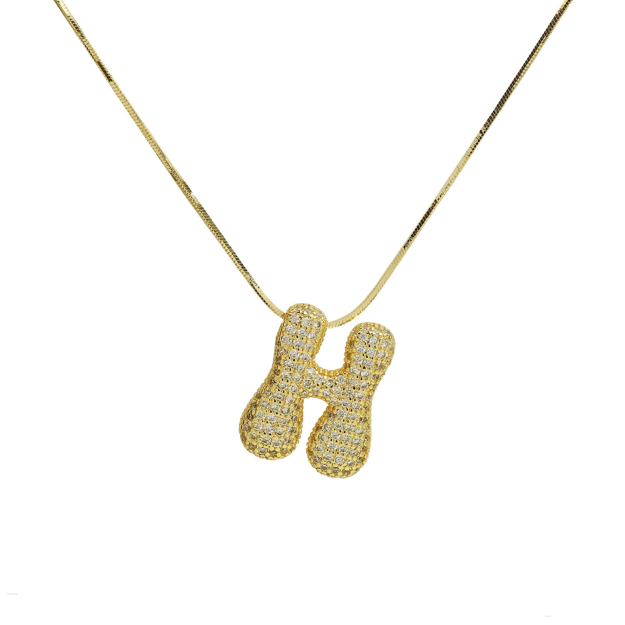 Initial Waterdrop 18K Gold Necklace: H / CZ Rhinestone Gold Filled