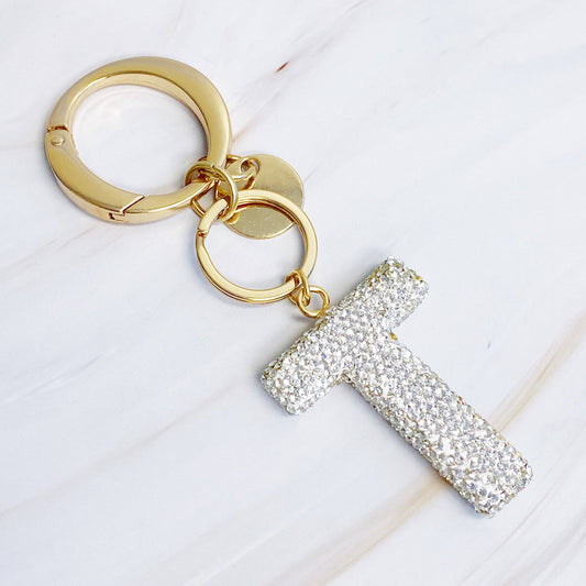 It Girl Glam Initial Key Chain: T / Crystal Clear