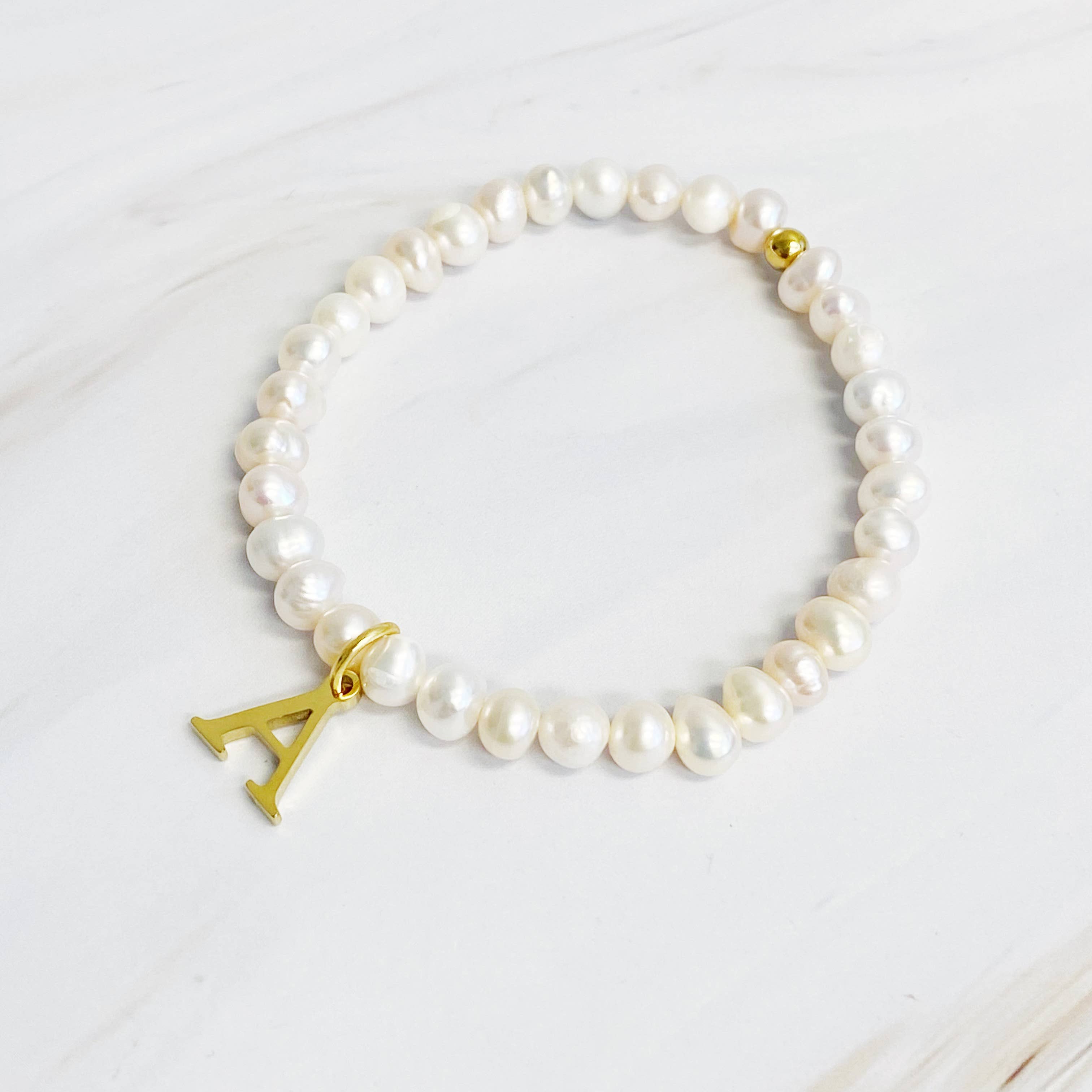 Freshwater Pearl Initial Charm Bracelet: D