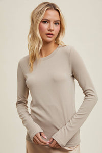 ROUND NECK FITTED RIBBED KNIT TOP / WL24-9450: SHELL / S:M:L