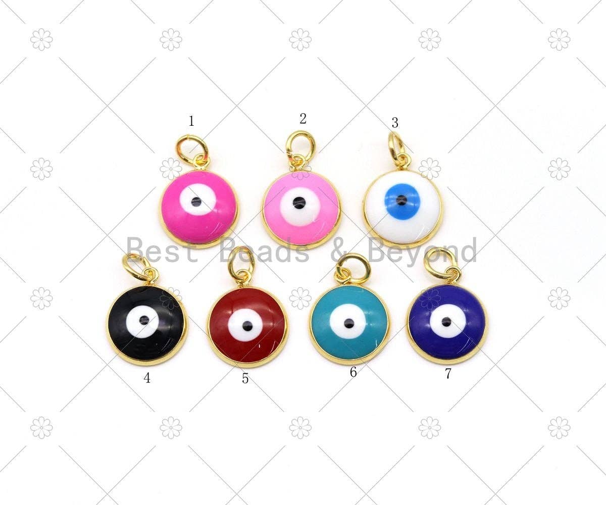 Enamel Colorful Evil Eye on Coin Shape Pendant, 18K Gold Filled Evil Eye Charm, Necklace Bracelet Charm Pendant,Sku#JL60: 3 White / 1pc