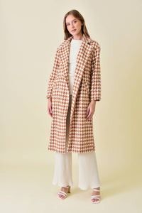 ELEGANT LONG SLEEVE HOUNDSTOOTH LONG COAT