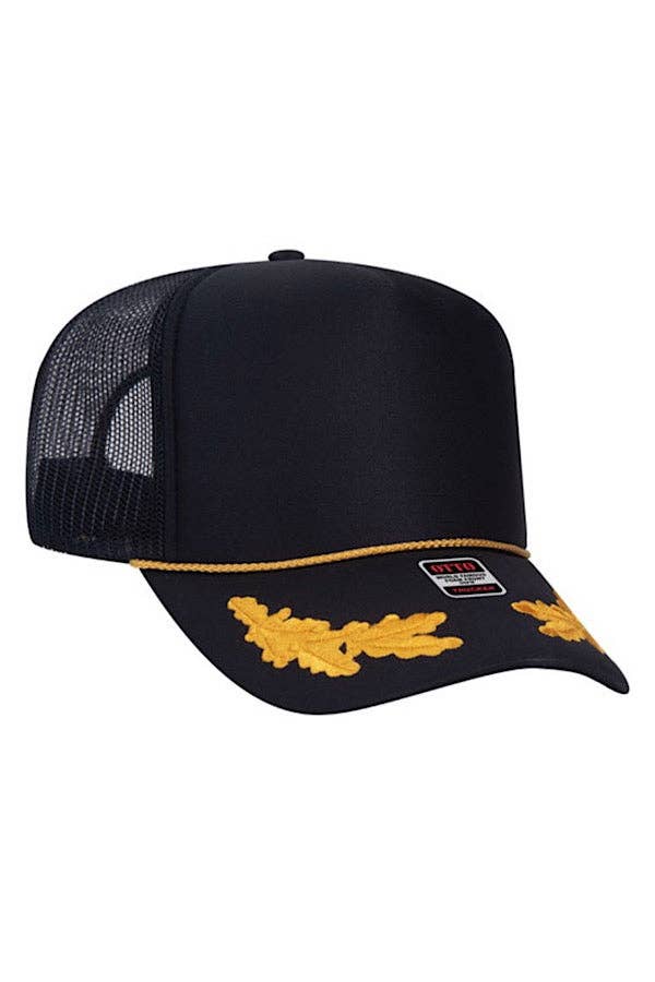 OTTO Black Gold Leaf Brim Trucker Hat