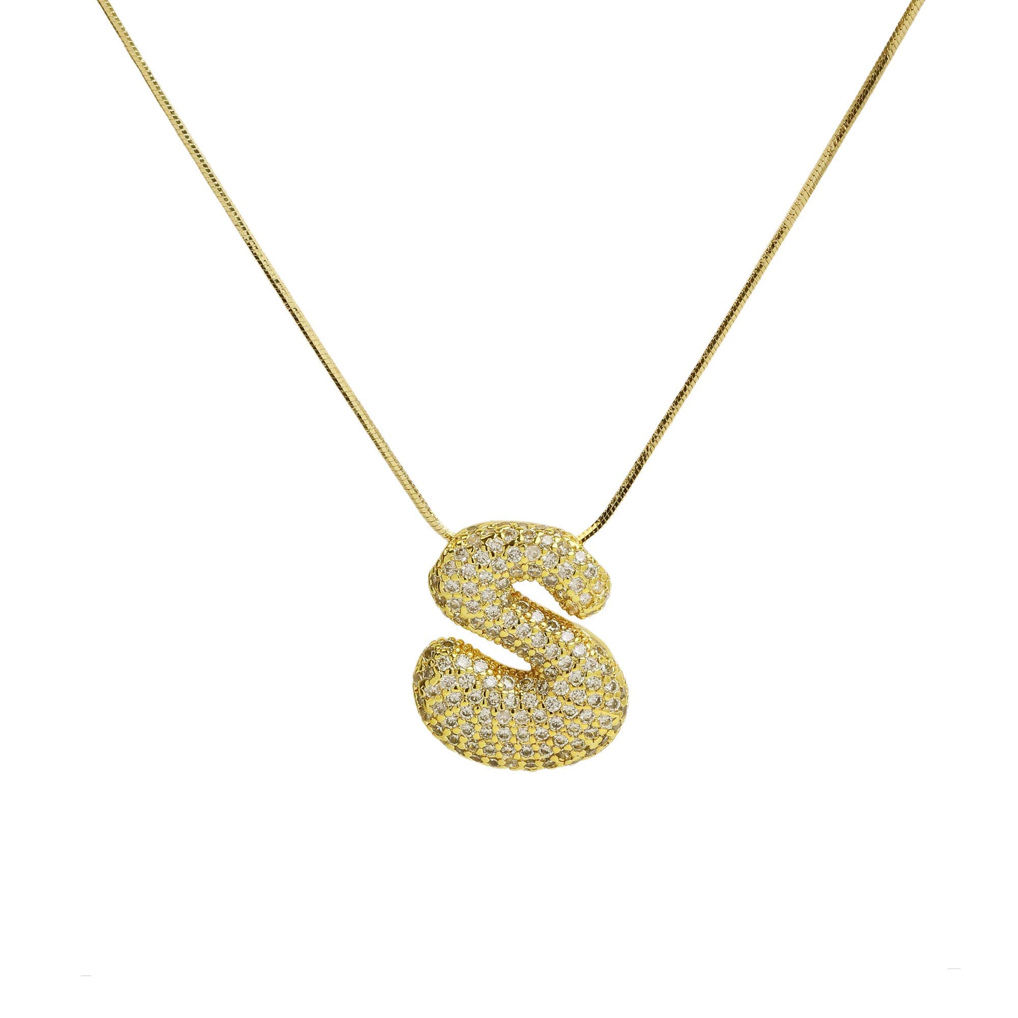 Initial Waterdrop 18K Gold Necklace: H / CZ Rhinestone Gold Filled