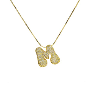 Initial Waterdrop 18K Gold Necklace: H / CZ Rhinestone Gold Filled