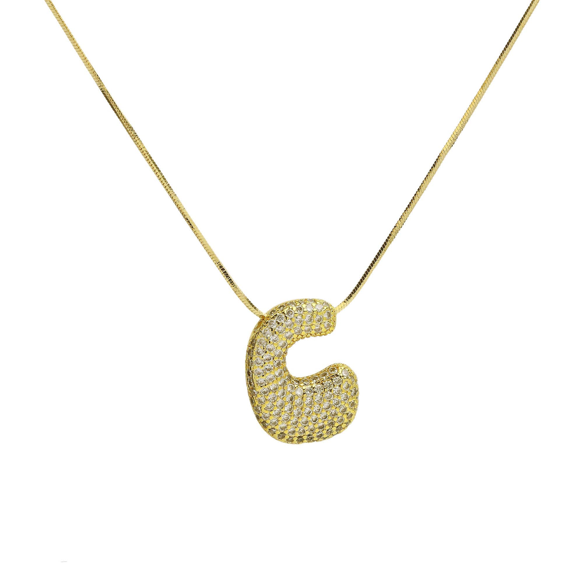 Initial Waterdrop 18K Gold Necklace: H / CZ Rhinestone Gold Filled