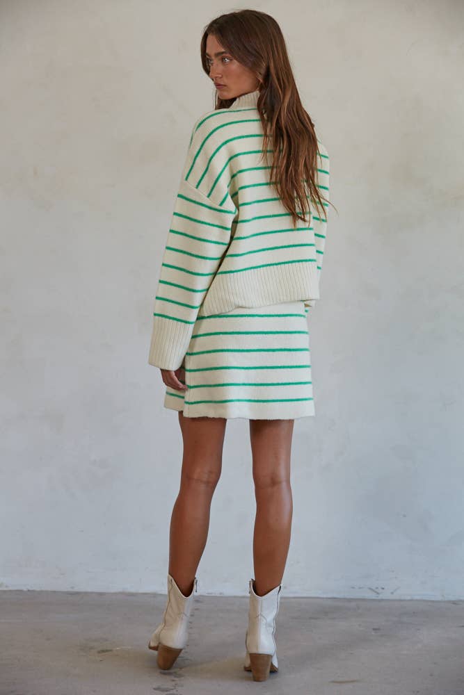 W1745 | Knit Sweater Mock Neck Long Sleeve Top: Cream Green / S:M:L