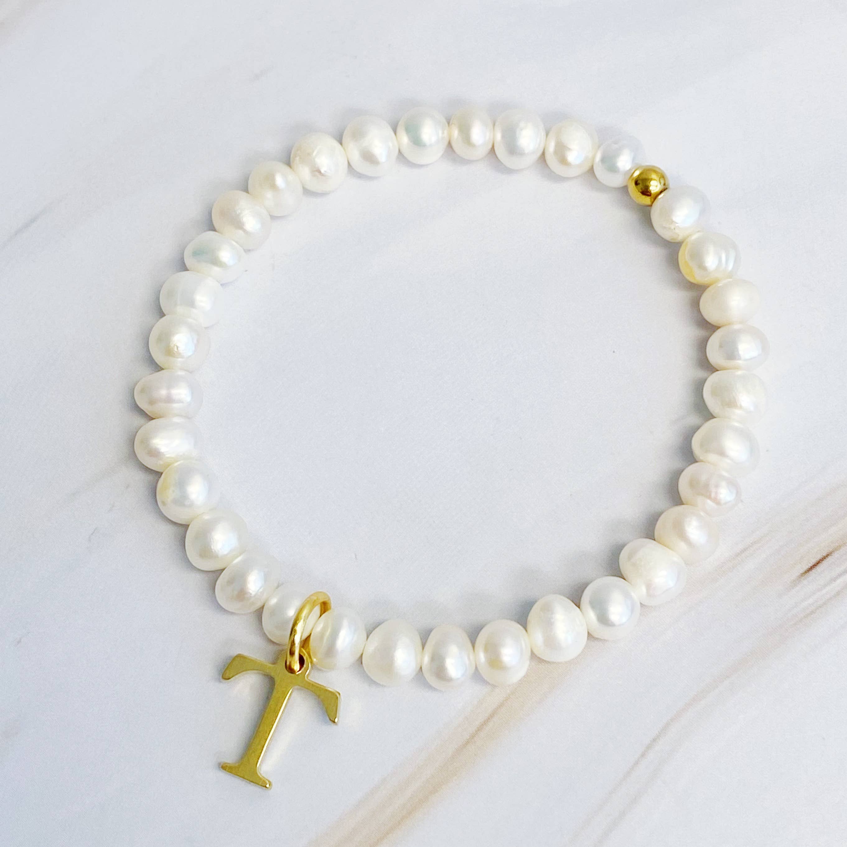 Freshwater Pearl Initial Charm Bracelet: R