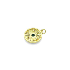 CZ Gold Radical Coin with Emerald Green Center Charm Pendant, Sku#LK1174