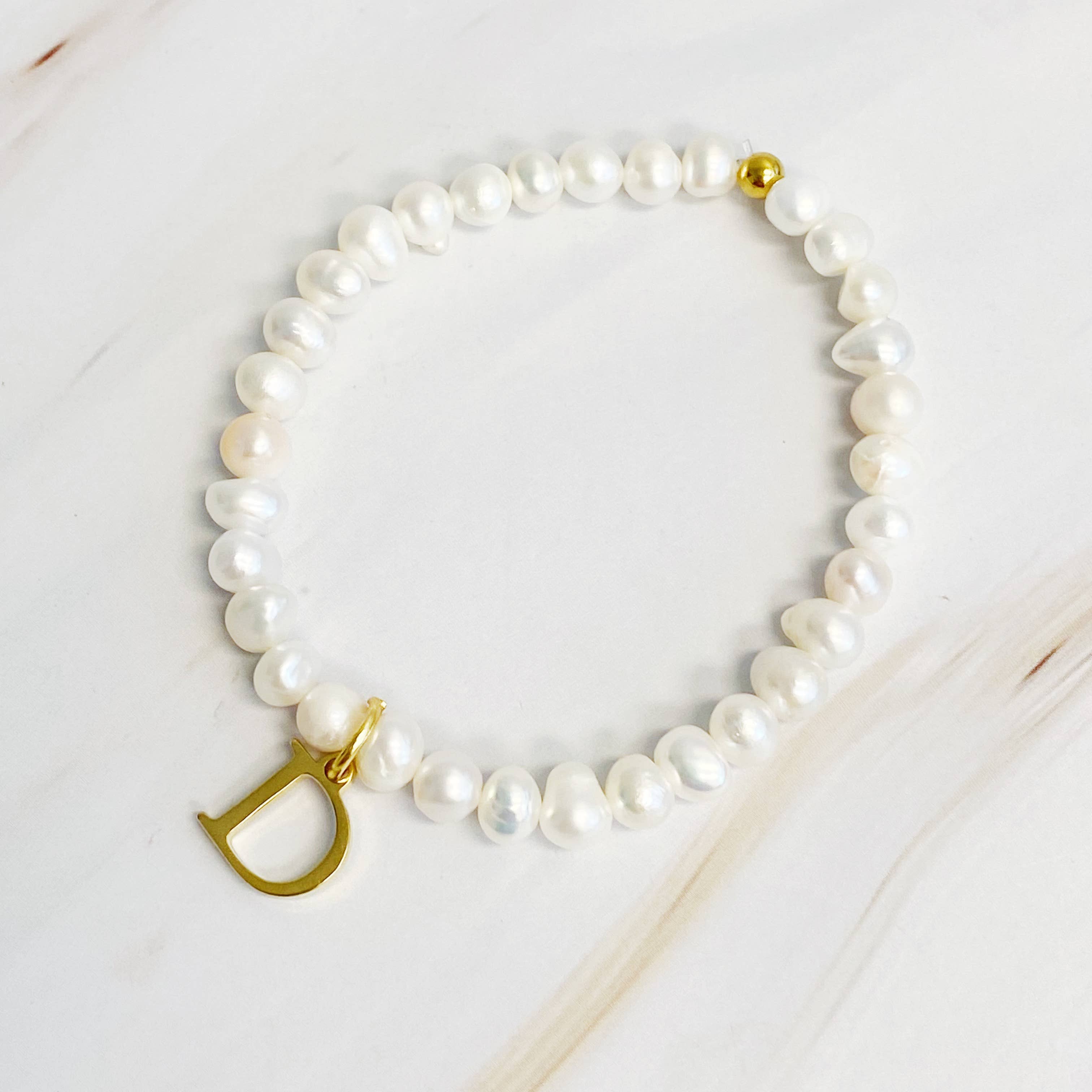 Freshwater Pearl Initial Charm Bracelet: R