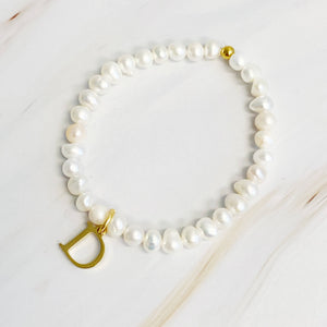 Freshwater Pearl Initial Charm Bracelet: R