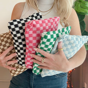 Medium Checkered Knit "Catch-All" Pouch in 5 Colors: Blue Check