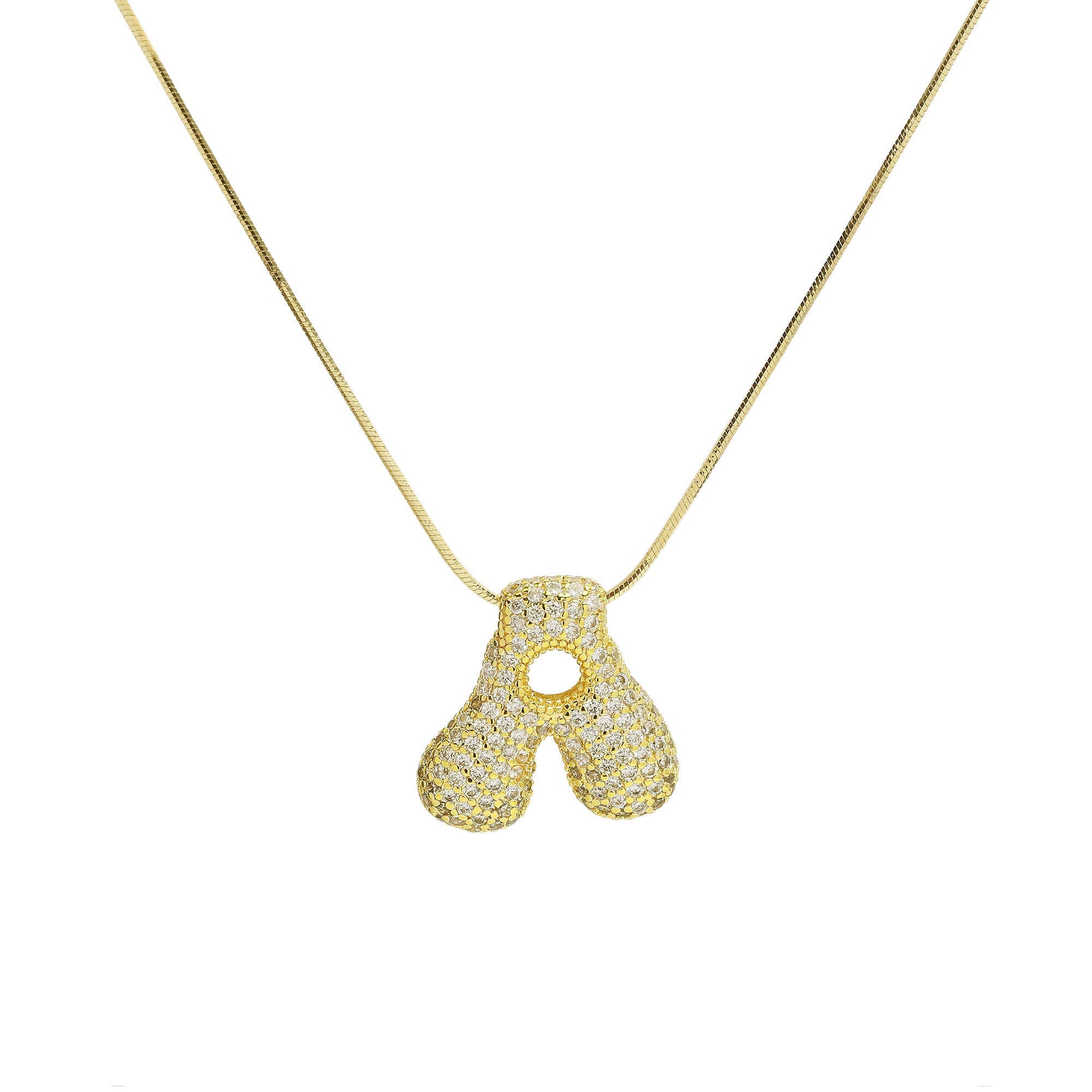 Initial Waterdrop 18K Gold Necklace: H / CZ Rhinestone Gold Filled