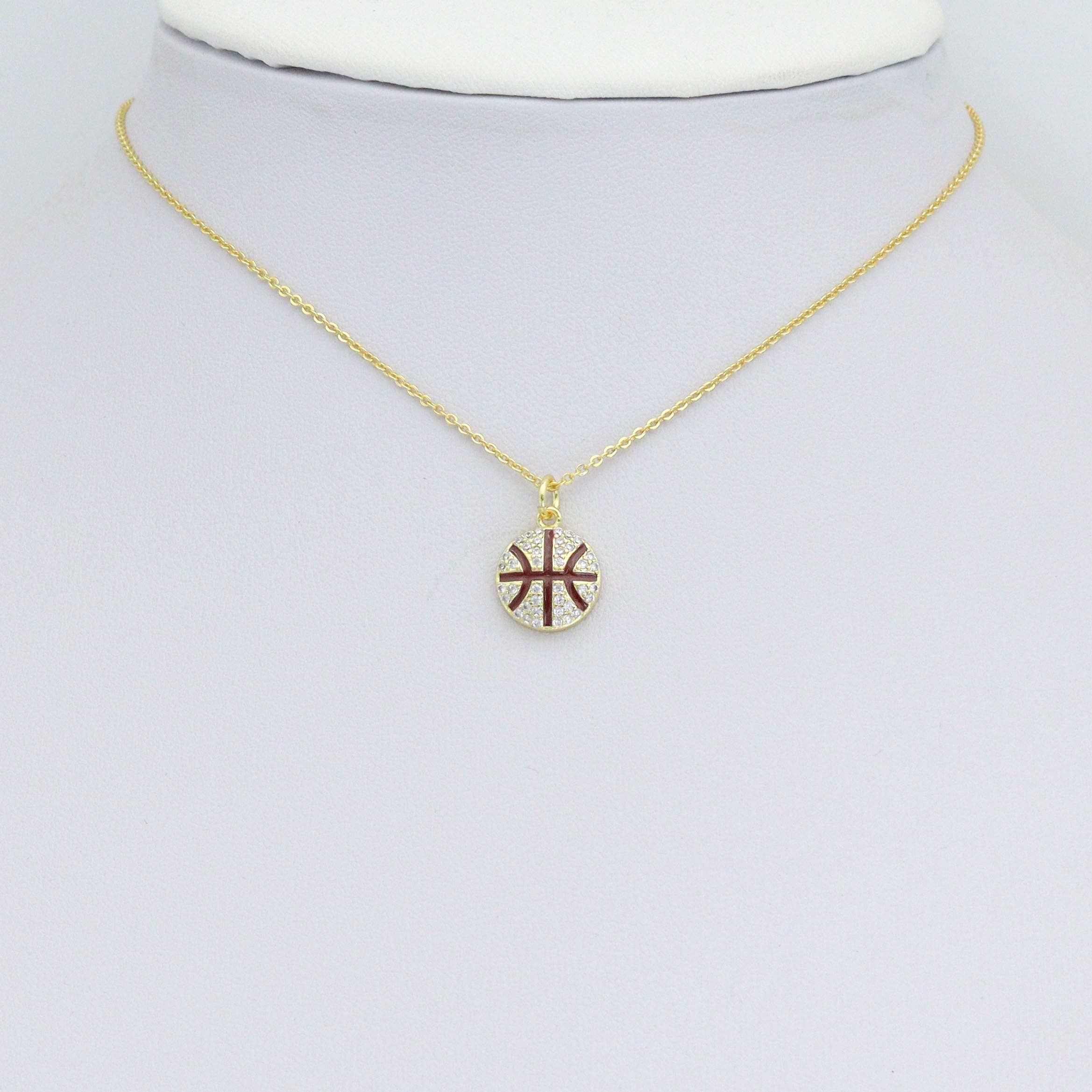 CZ Enamel Gold Basketball Charm Pendant, Sku#LK1161