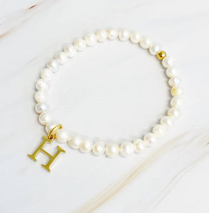 Freshwater Pearl Initial Charm Bracelet: R