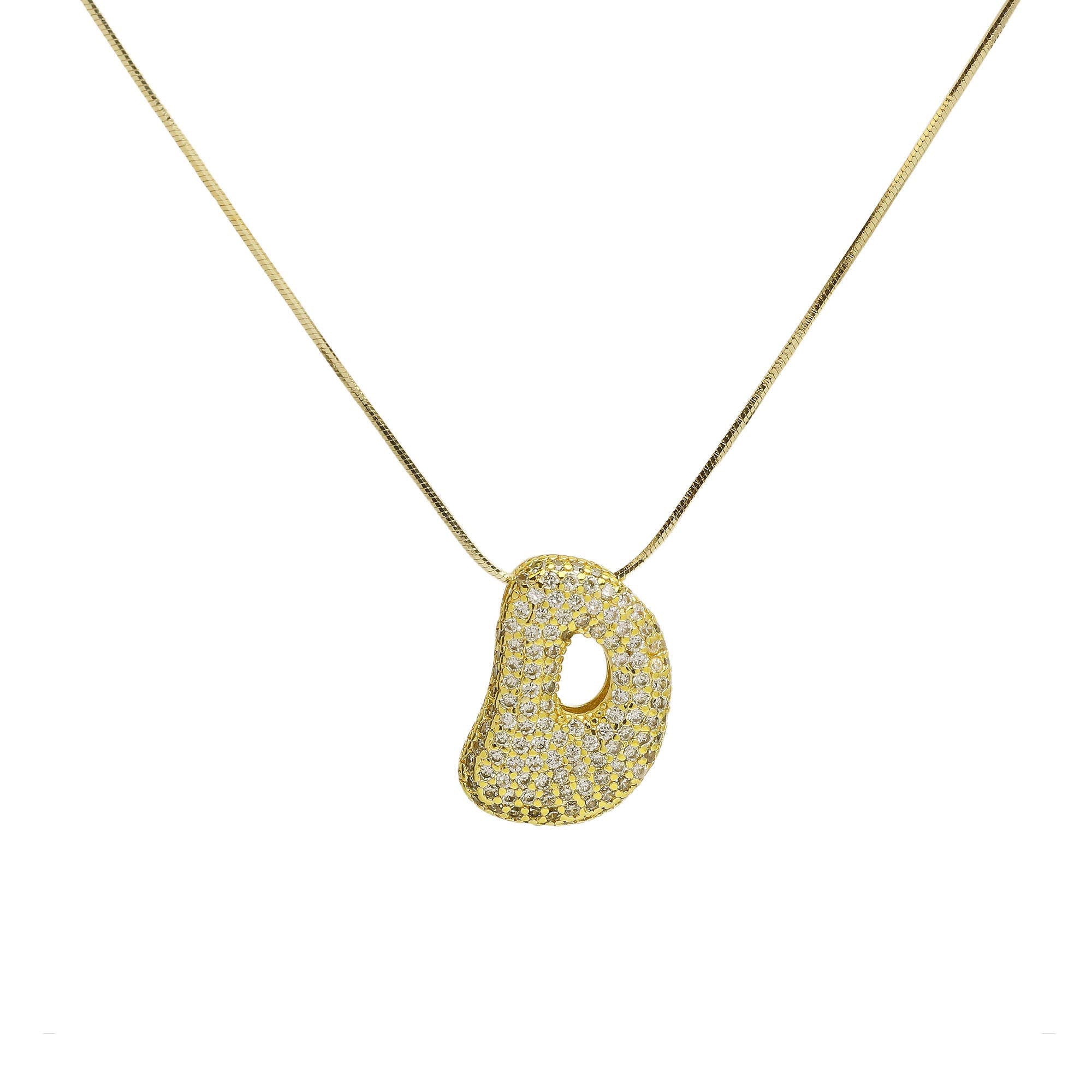 Initial Waterdrop 18K Gold Necklace: H / CZ Rhinestone Gold Filled