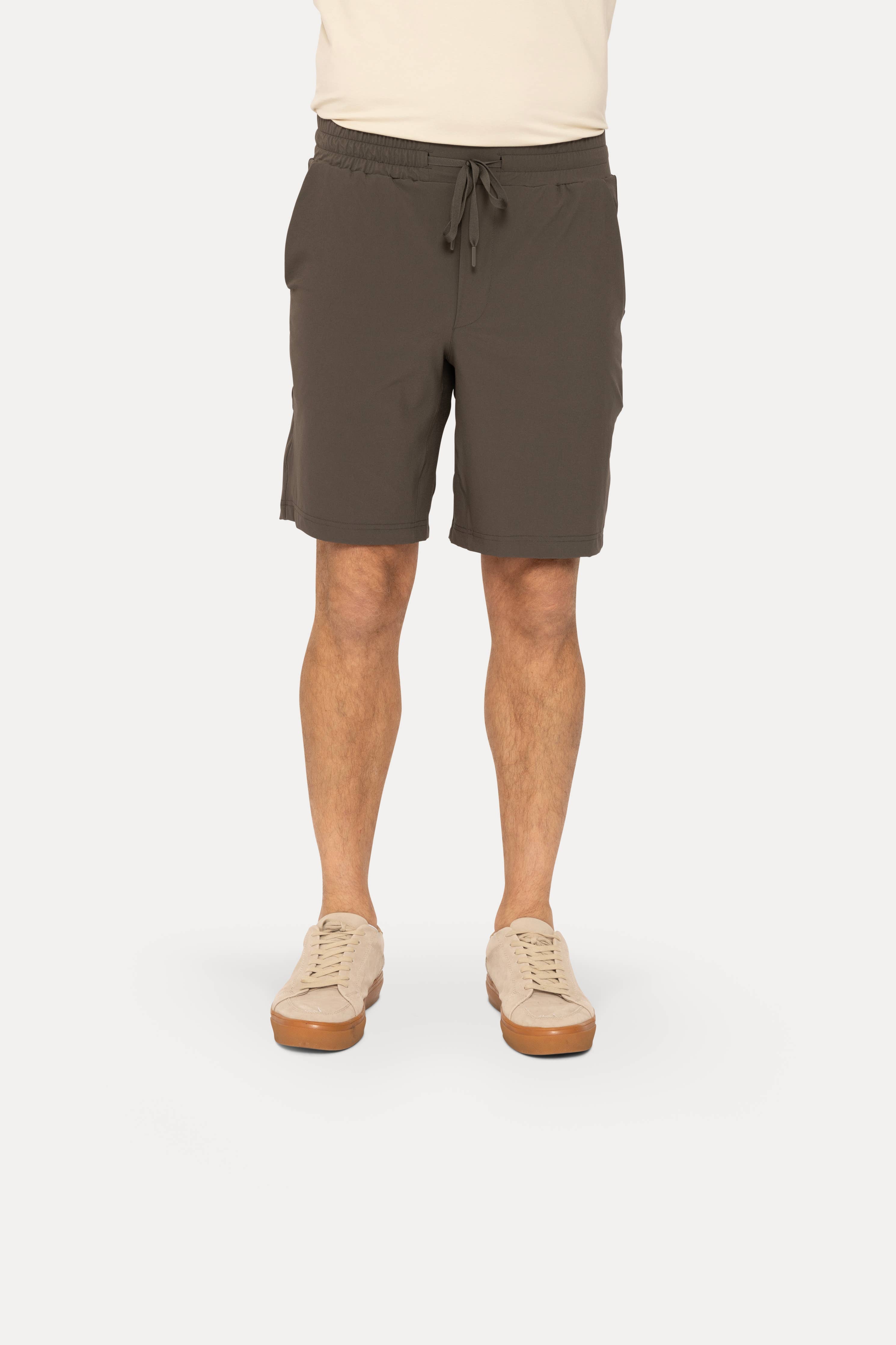 Drawstring Shorts with Pockets: BLACK OLIVE / S:M:L:XL