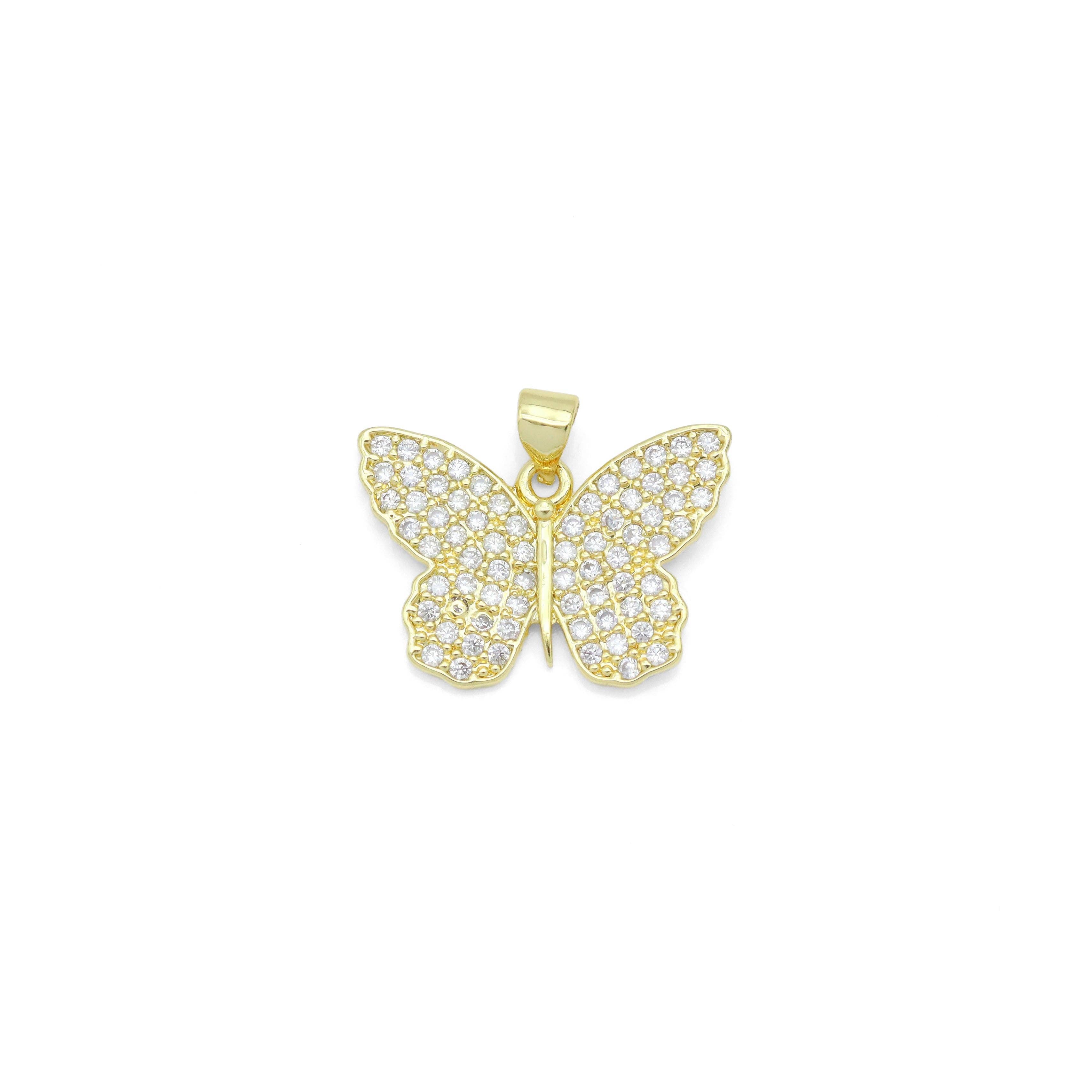 Gold Clear CZ Butterfly Charm Pendant, Sku#LX694