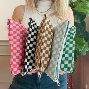 Medium Checkered Knit "Catch-All" Pouch in 5 Colors: Pink Check