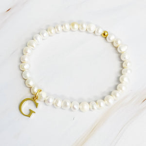 Freshwater Pearl Initial Charm Bracelet: R