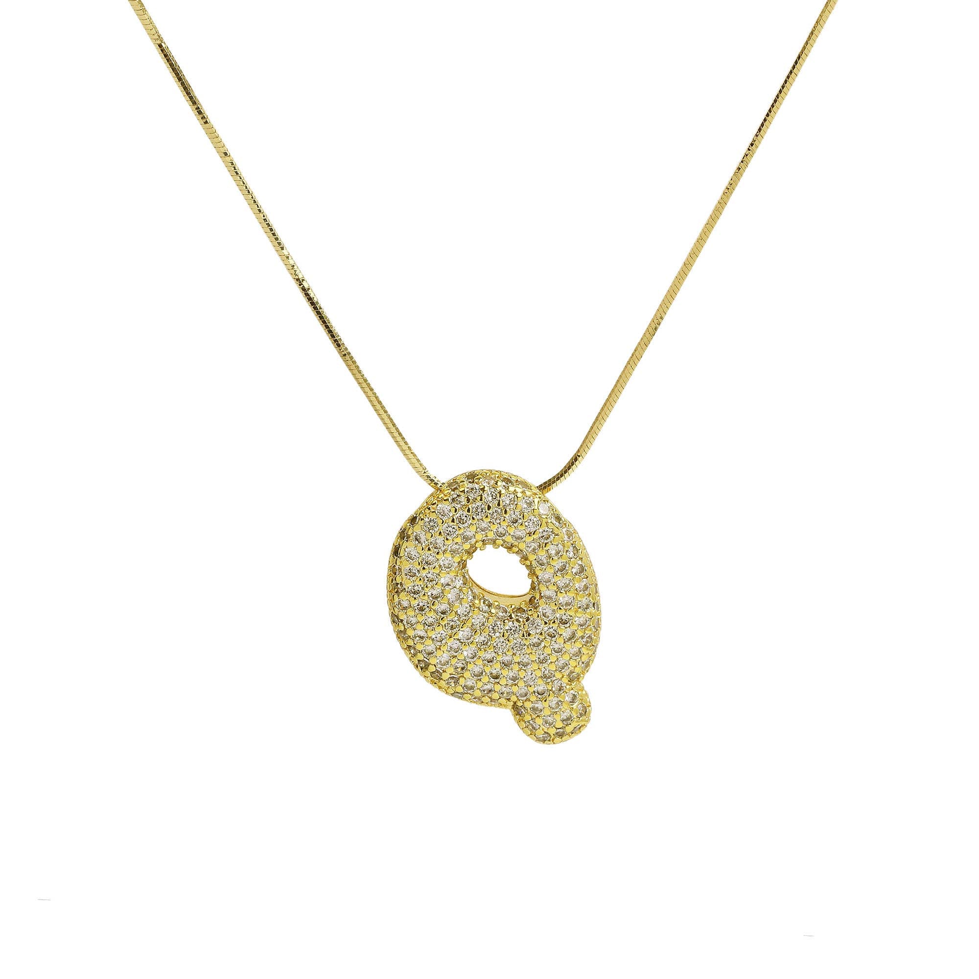 Initial Waterdrop 18K Gold Necklace: H / CZ Rhinestone Gold Filled