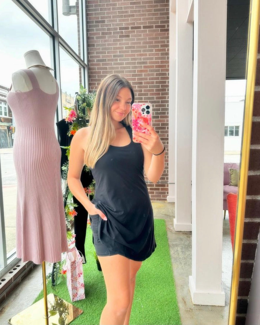 TENNIS ROMPER DRESS: Black / S:M:L