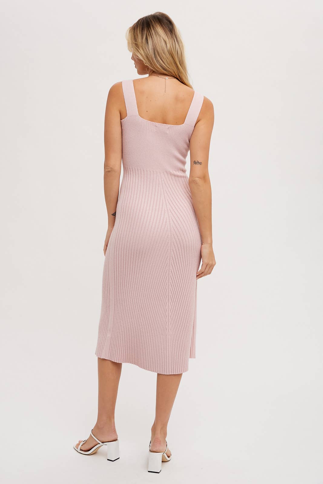 Emily - SQUARE NECK SWEATER MIDI DRESS : DUSTY PINK  / S:M:L