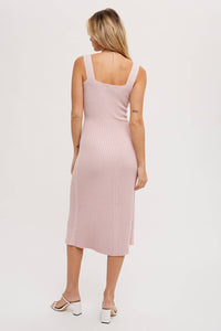 Emily - SQUARE NECK SWEATER MIDI DRESS : DUSTY PINK  / S:M:L