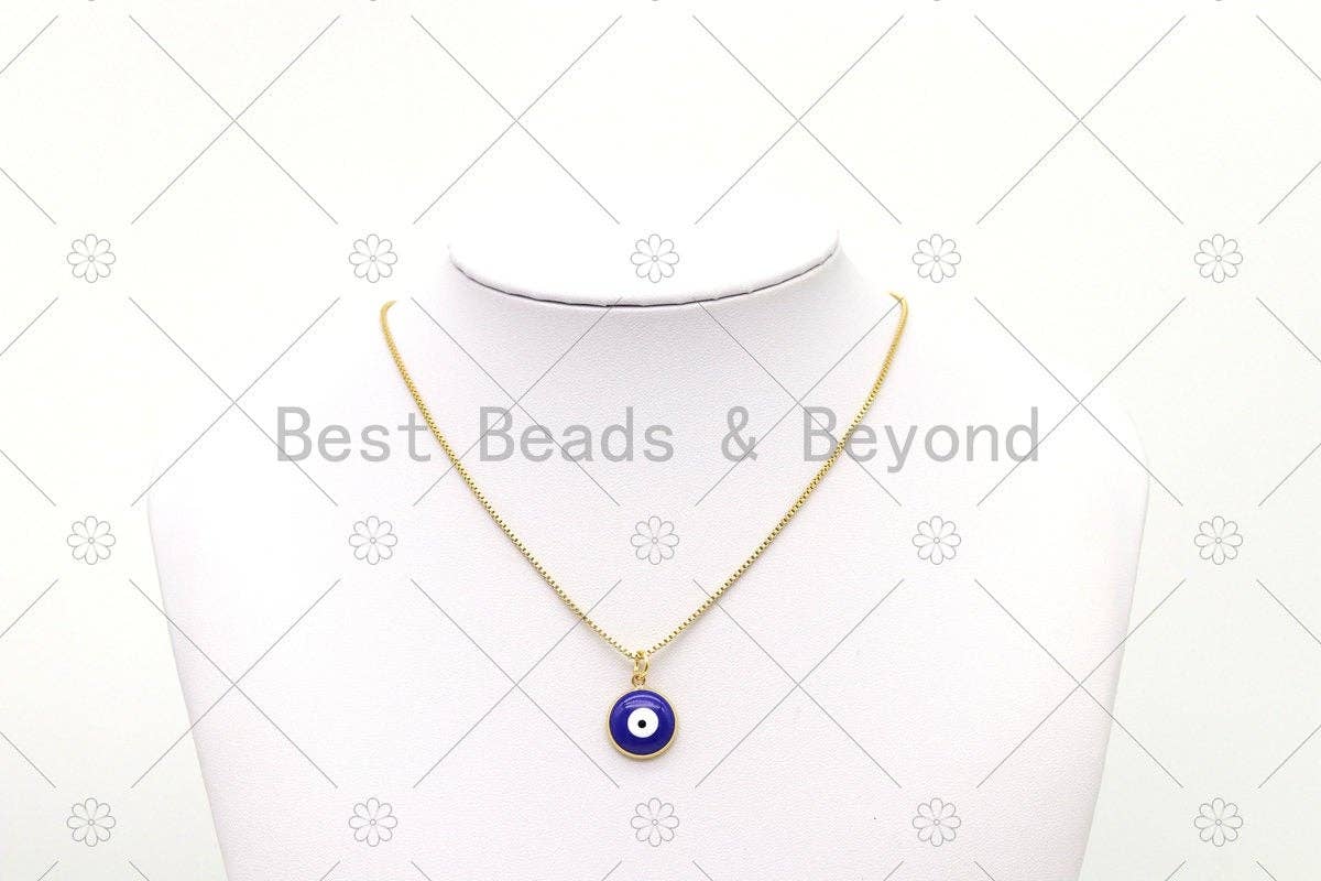 Enamel Colorful Evil Eye on Coin Shape Pendant, 18K Gold Filled Evil Eye Charm, Necklace Bracelet Charm Pendant,Sku#JL60: 3 White / 1pc