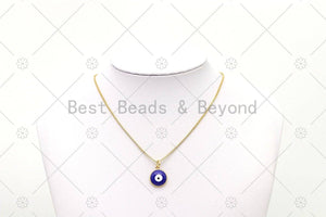 Enamel Colorful Evil Eye on Coin Shape Pendant, 18K Gold Filled Evil Eye Charm, Necklace Bracelet Charm Pendant,Sku#JL60: 3 White / 1pc