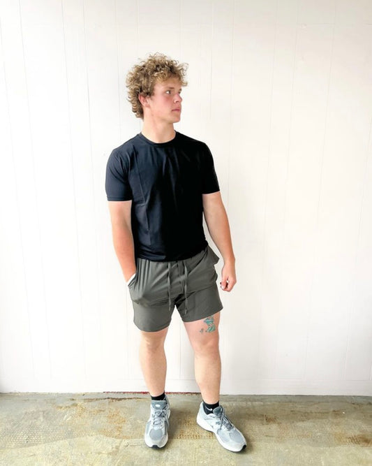 Drawstring Shorts with Pockets: BLACK OLIVE / S:M:L:XL