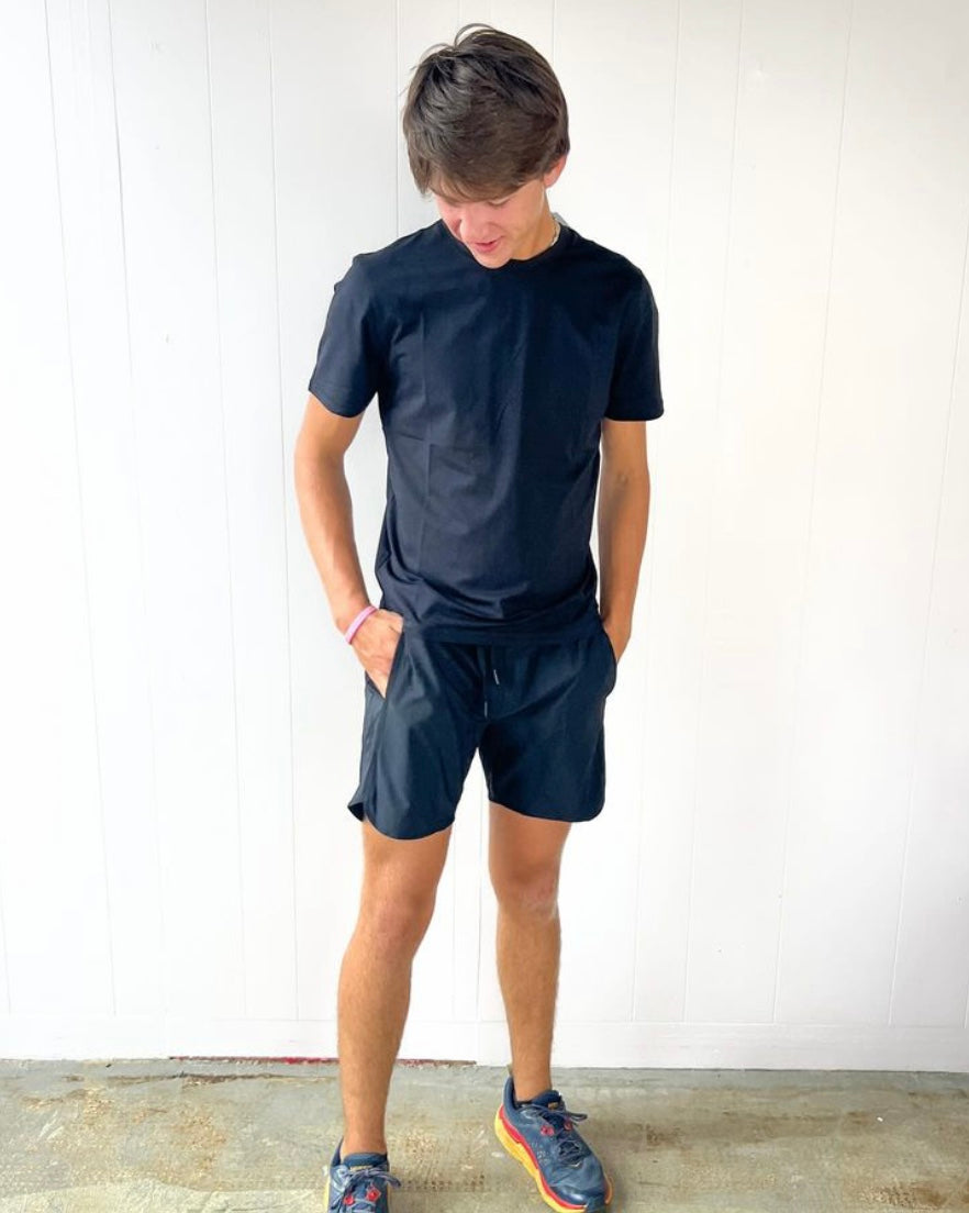 MEN - Wave Accent Essential Active Shorts: Black / S:M:L:XL